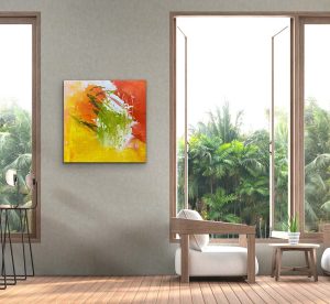 Tequila Sunrise Abstract by Red Hung With In Sun room
