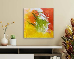 Tequila Sunrise Abstract by Red Hung With over Credenza