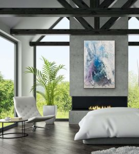 Something Mysterious Acrylic Abstract by Red On Gallery Wrap Canvas 60"x 40" Hung on over fireplace in bedroom
