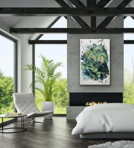Sultry Moods Acrylic Abstract by Red on Gallery Wrap Canvas, 60x40, hung over fireplace