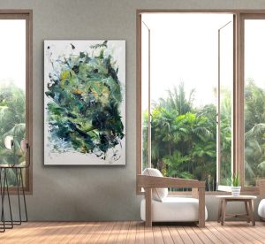 Sultry Moods Acrylic Abstract by Red on Gallery Wrap Canvas, 60x40 hung in sun room setting