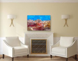 Oh, Sedona * Acrylic Landscape Abstract By Red Hung Over Fireplace