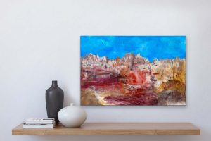 Oh, Sedona * Acrylic Landscape Abstract By Red Hung Over Floating Shelf