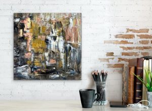 Elements abstract by Red 18x18 on Gallery Wrap Canvas Hung on Brick Wall