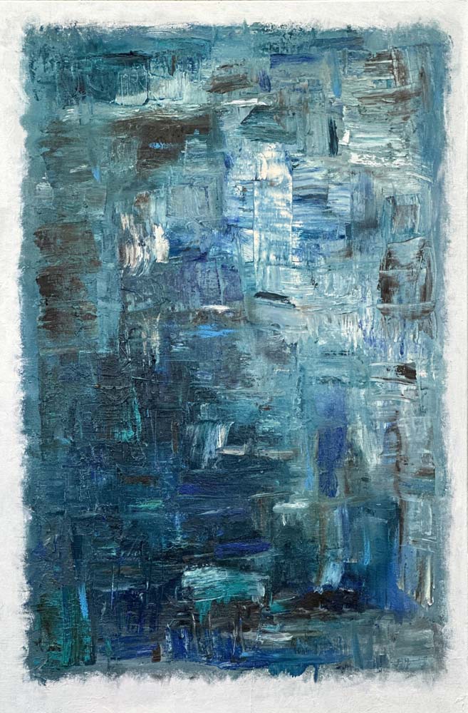 Echoes of Blue Abstract by Red, Oil, 36" x 24"