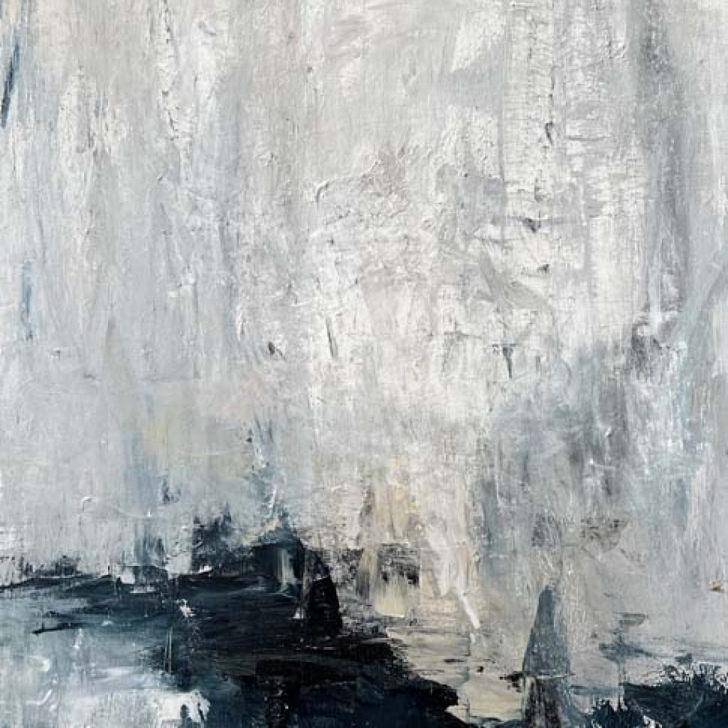 Winter On The River, Acrylic Abstract by Red, 48x24, Gallery Wrap Canvas