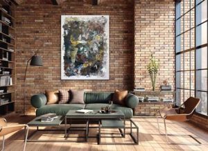 Earthy Vibes Acrylic Painting by Red Hung In A Living Room Setting