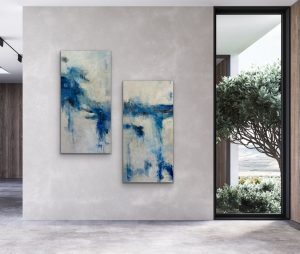The Blues Lives On Abstract Diptych Hung on White Wall
