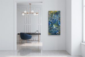 Blue Daze Oil Abstract 40x20 hung in Hallway